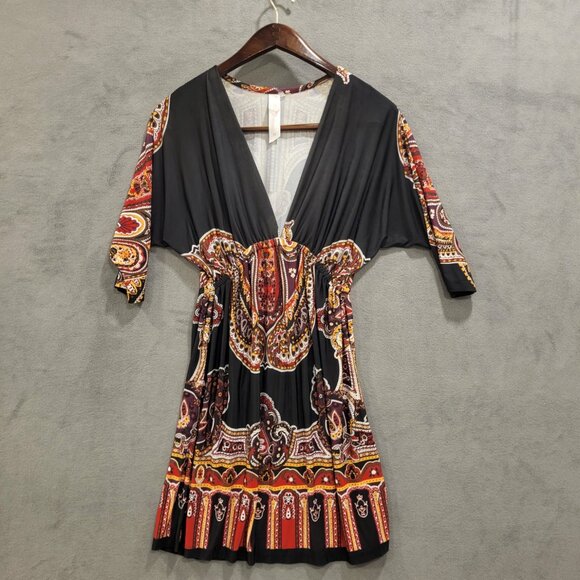 Cristinalove Dresses & Skirts - Cristina Love Boho Dress Womens Size Medium V Neck Short Sleeve Geometric Design